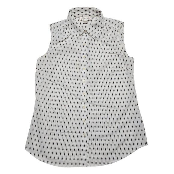 Kenar Tops - Kenar Blouse Womens Small Sleeveless Button Down‎ Polka Dot Top Career Workwear